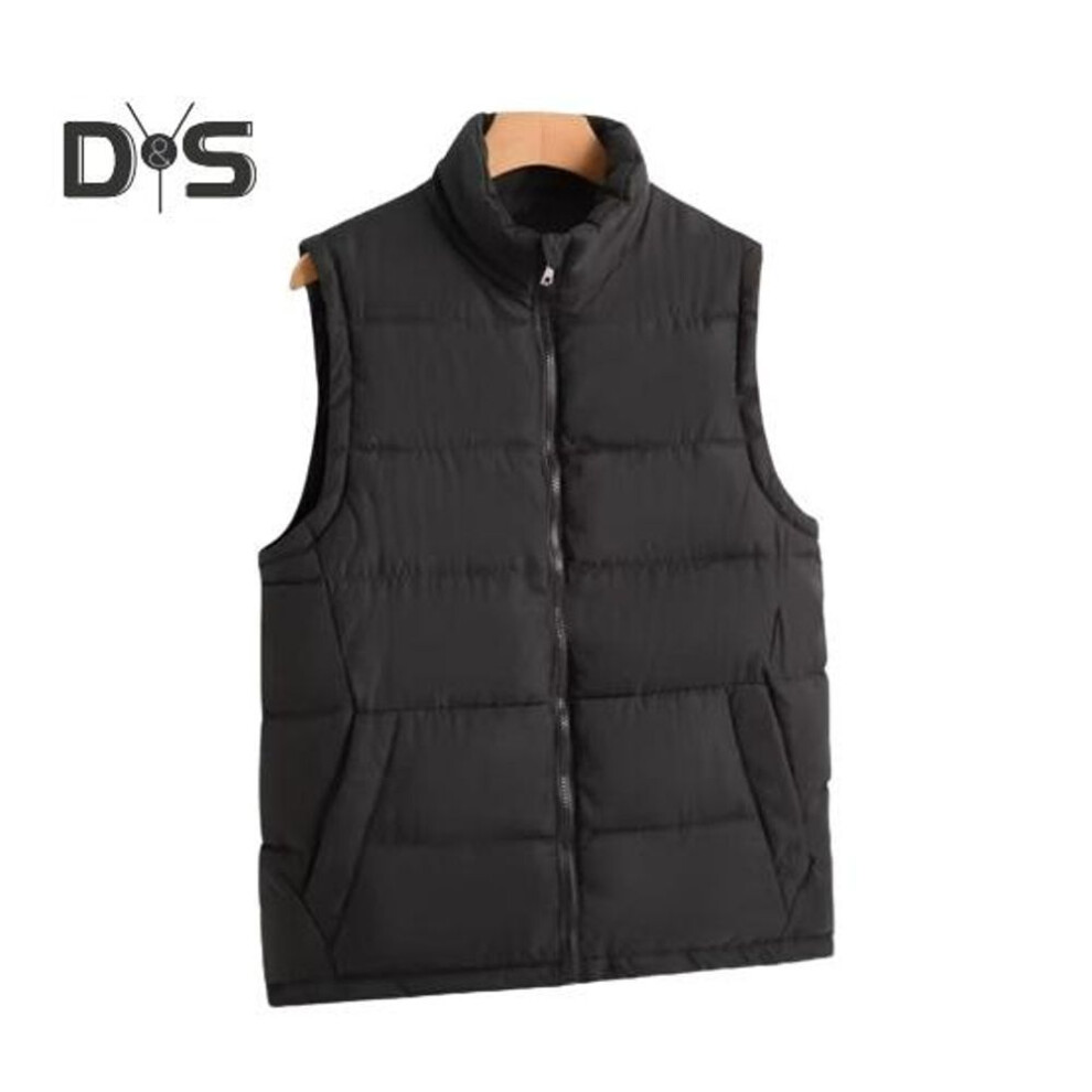(M, black) Men Thermal Waistcoat Stand Collar Sleeveless Solid Color Cotton Vest With Pockets Zipper Placket Windproof Warm Bottoming Vest Jacket