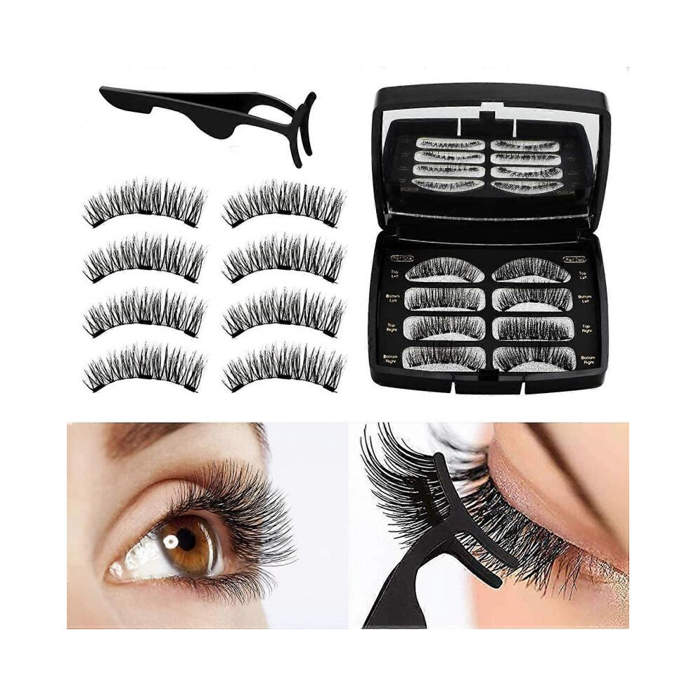 Magnetic Eyelashes, Reusable 3D Magnetic False Eyelashes , No Glue 3 Magnets Natural Look Eyelashes Extensions with Tweezers 2 Pairs