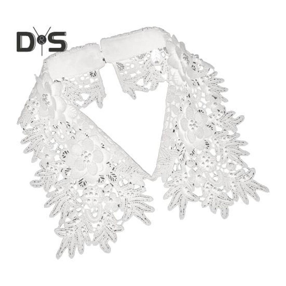(white) Women Fake Collar Lapel Embroidery Flower Pattern Solid Color Collar Enhancer Formal Uniform Collar Shirt Collar Extension