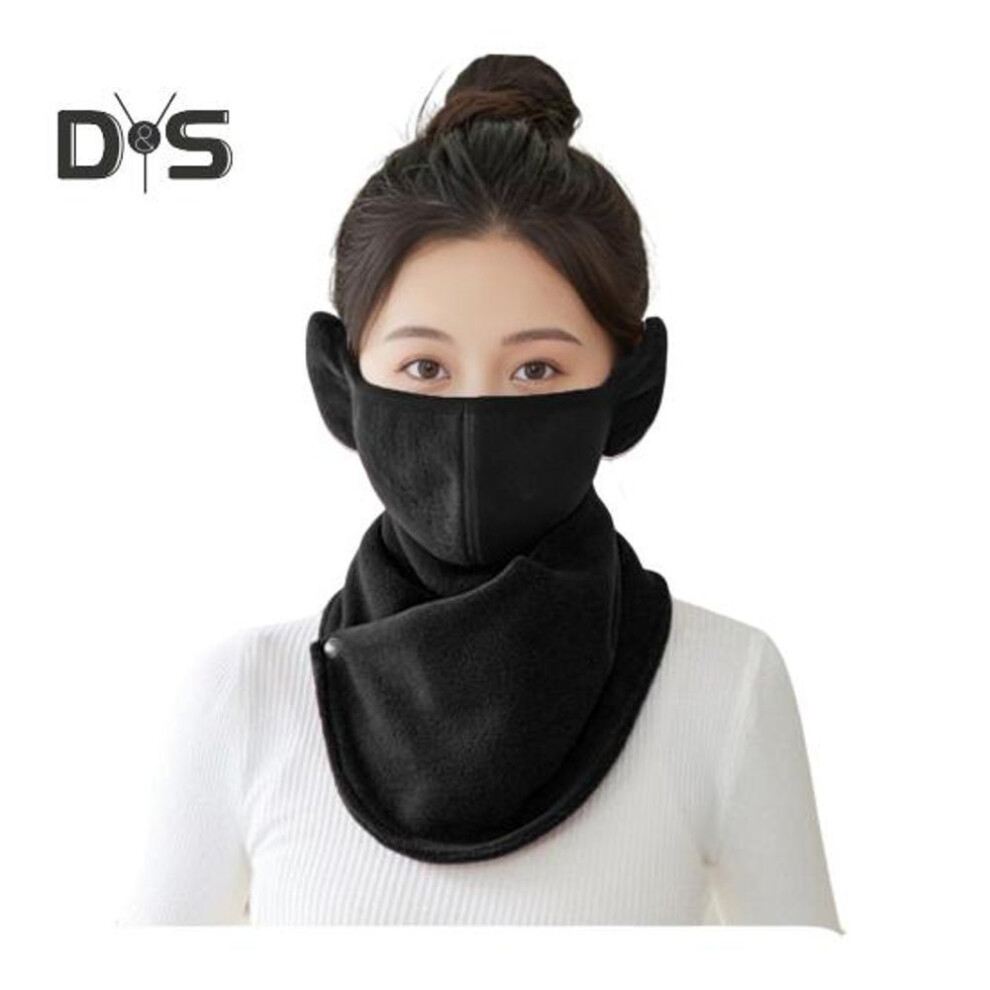 (black) 2Pcs/Set Polar Fleece Neck Gaiter Thermal Face Guard Set Thickened Warm Buttons Closure Fleece Wrap Cold Weather Accessory