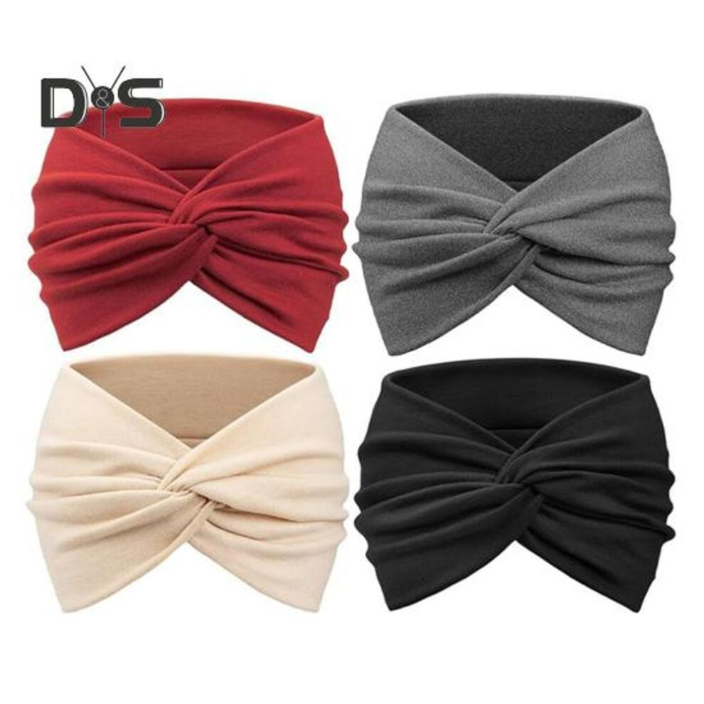 (as the picture, 1) 4Pcs Stretchy Soft Headband Good Elastic Knot Design Hair Band Solid Color Stretchy Washable Headband Hair Accessory