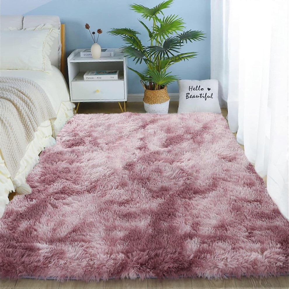 (As show, One size) Fluffy Faux Fur Floor Rug Fluffy Gradient Rug Decorative Floor Mat for Bedroom Living Room Dining Room (Pink-Purple, 120x160cm)-image-OPC-PH68NKC-NEW