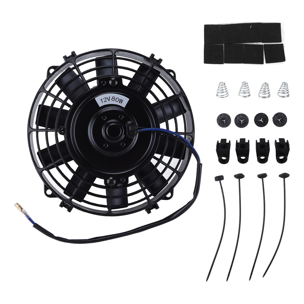(As Show, One Size) 8In Electric Radiator Cooling Fan 12V 80W Straight Blade Pull Push Slim For Ac System Intercooler 4909775692426