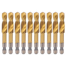 (As show, One size) 10Pcs Tap Bits Ti Coated M10 HSS Drill 6‑Angle Shank Tapping Tool Screw Machine Accessory