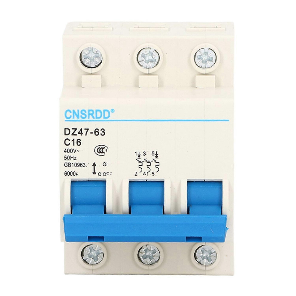 (As Show, One Size) 3P Miniature Circuit Breaker Din Rail Mount Low Voltage Protection Switch 400V 16A Dz47â63 C16 6909775573037