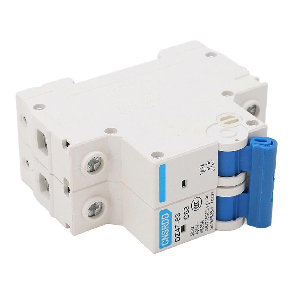 (As Show, One Size) Miniature Circuit Breaker Pa66 Shell 2P Din Rail Circuit Breaker Breaking Capacity 4500A 400V 63A 6909775616079