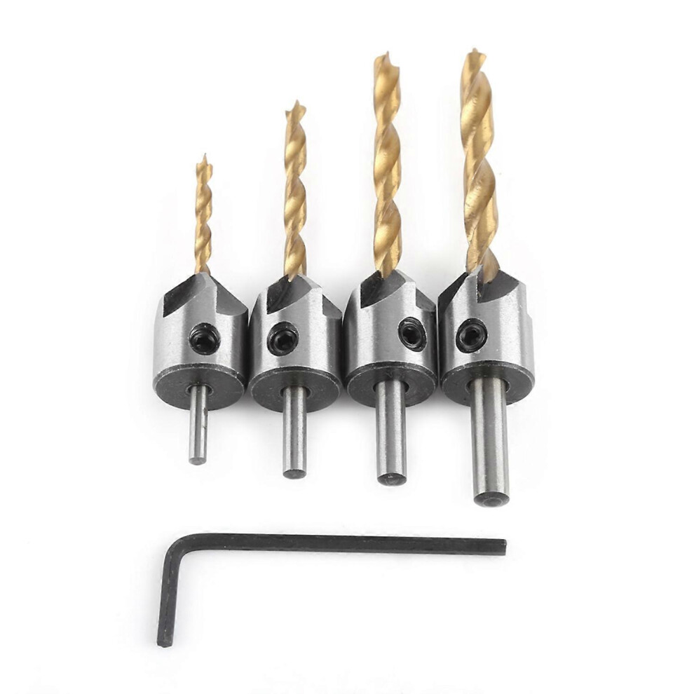 (As Show, One Size) Countersink Drill Bit Carpentry Woodworking Boring Tool Round Shank With Hex Key(4Pcs,3-6Mm) 6909775570319