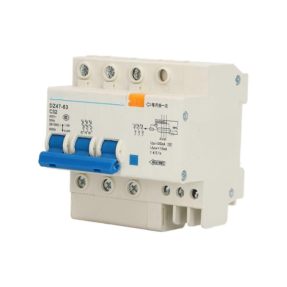 (As Show, One Size) Circuit Breaker Mini 3P Mcb Din Rail Mount 6000A Breaking Capacity 400V 32A For Home 6909775539583