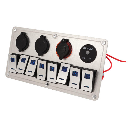 (As show, One size) Rocker Switch Panel 8 Gang 1224V 5 Pin Blue Light Toggle On Off Lights Control Switch Panel 2
