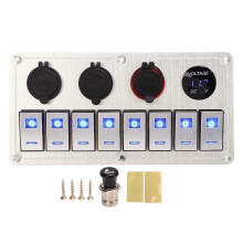 (As show, One size) Rocker Switch Panel 8 Gang 1224V 5 Pin Blue Light Toggle On Off Lights Control Switch Panel