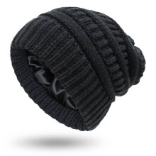 (As show, One size) Women's Winter Beanie Hat Satin Lined Knitted Hat for Ladies Winter Warm Thick Snow Capsblack