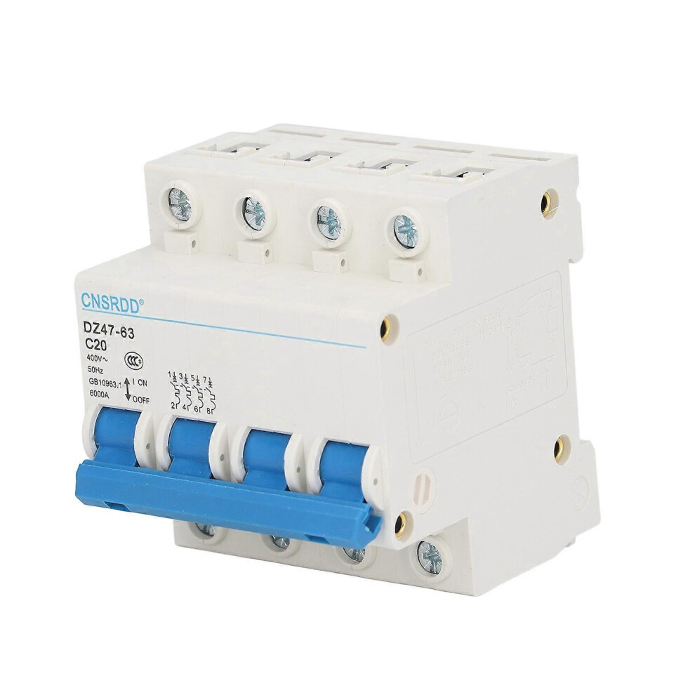 (As Show, One Size) Circuit Breaker Mini 4P Mcb Din Rail Mount 6000A Breaking Capacity 400V 20A For Home 6909775603680