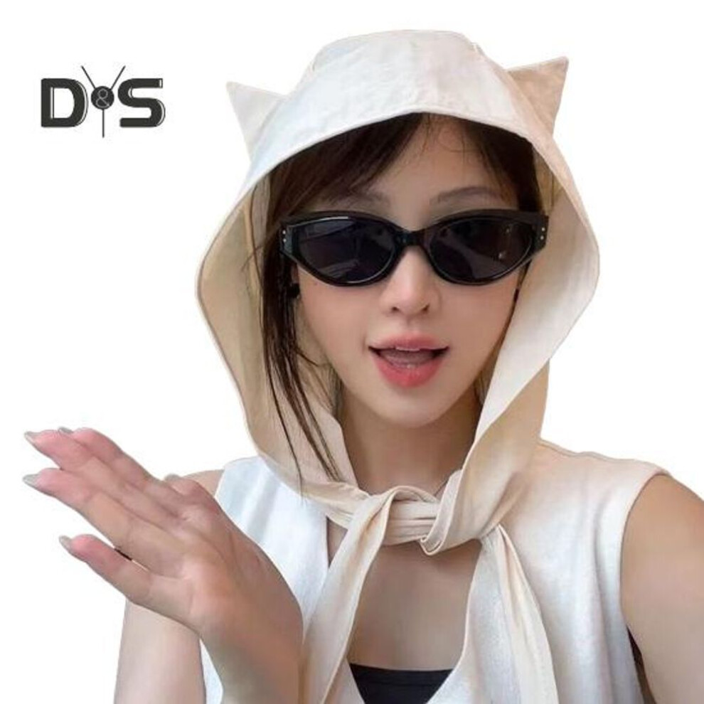 (beige) Sunshade Hat With Fixed Straps Adjustable Elasticity Breathable Quick-drying Demon Hat Solid Color Design Lace-up Hat