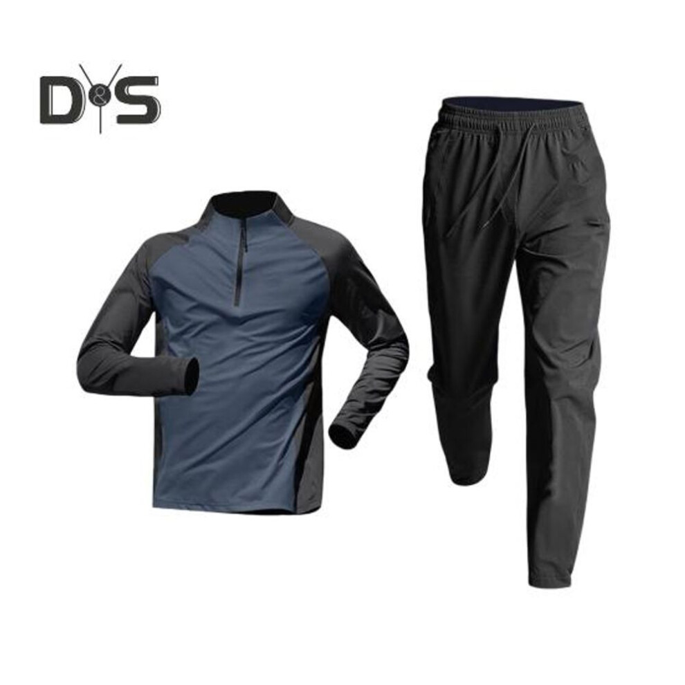 (grey, XL) 2pcs/set Men's Quick-drying Fitness Suit Half-zip T-shirt Trouser Set Sports Track Field Clothes Breathable Sportswear For Running Cycling