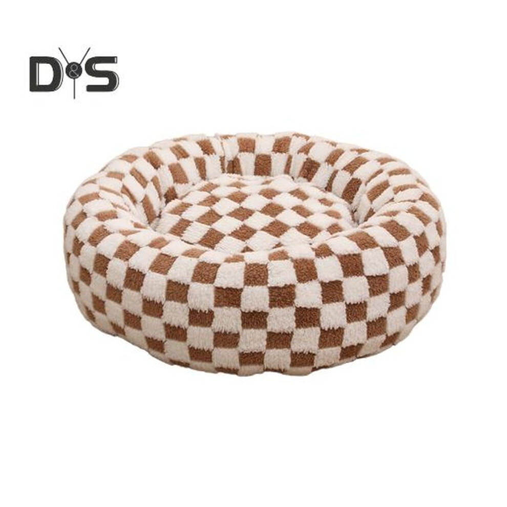(brown, L) Round Donut Cat Nest Anti slip Pet Cozy Bed Plush Soft Cat Cushion Bed Calming Pet Warm Nest for Small Dogs Cats