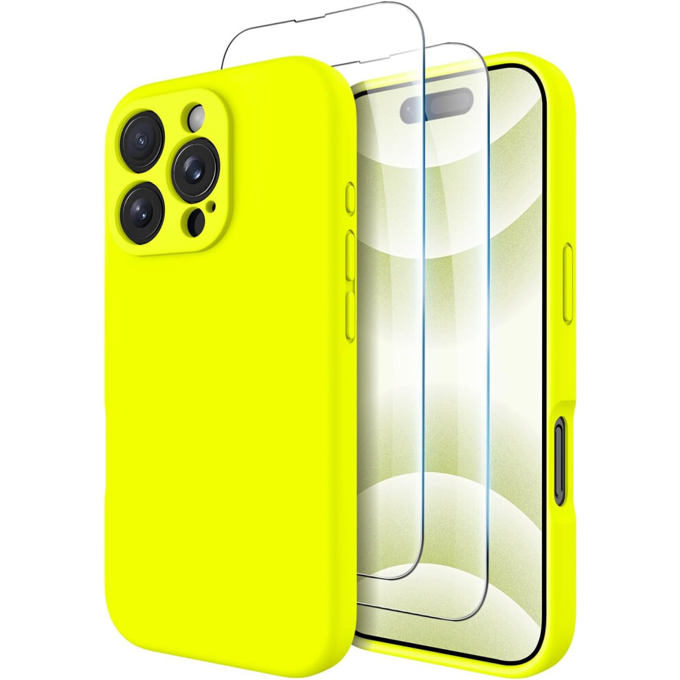 (Fluorescent ) Compatible With Iphone 16 Pro Case With 2 Pack Screen Protectors, Compatible With Magsafe, Shockproof Military-Grade Protection Yellow 6900601882460
