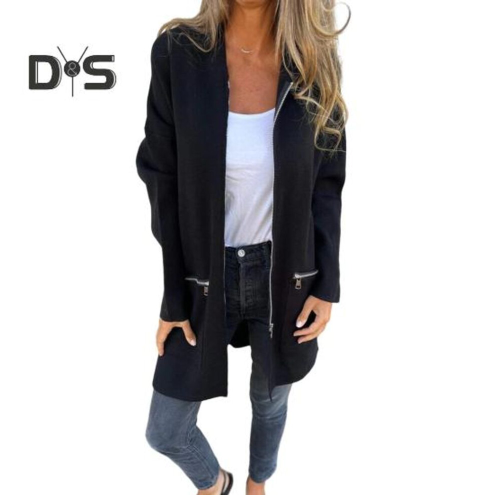 (black, S) Women Jacket Windbreaker Style Hooded Zippered Pockets Solid Color Zipper Closure Thermal Long-Sleeved Biking Hiking Workout Spring Fall Winter Coat