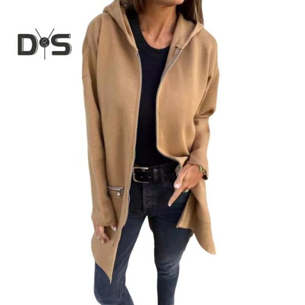(camel, M) Women Jacket Windbreaker Style Hooded Zippered Pockets Solid Color Zipper Closure Thermal Long-Sleeved Biking Hiking Workout Spring Fall Winter Coat