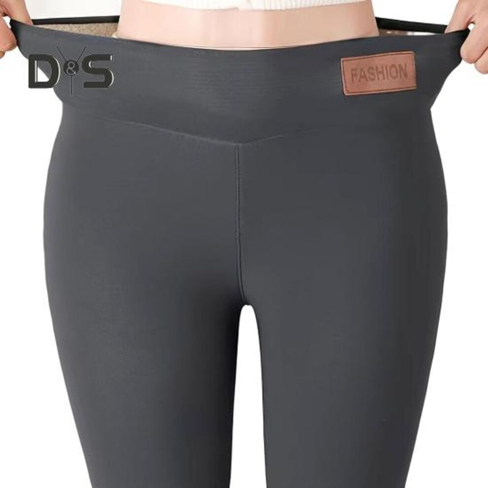 (grey, M) Women Warm Leggings High Waist Slim Fit Hip Lift Skinny Pants Velvet Lining Thickened Yoga Sports Bottoming Pants