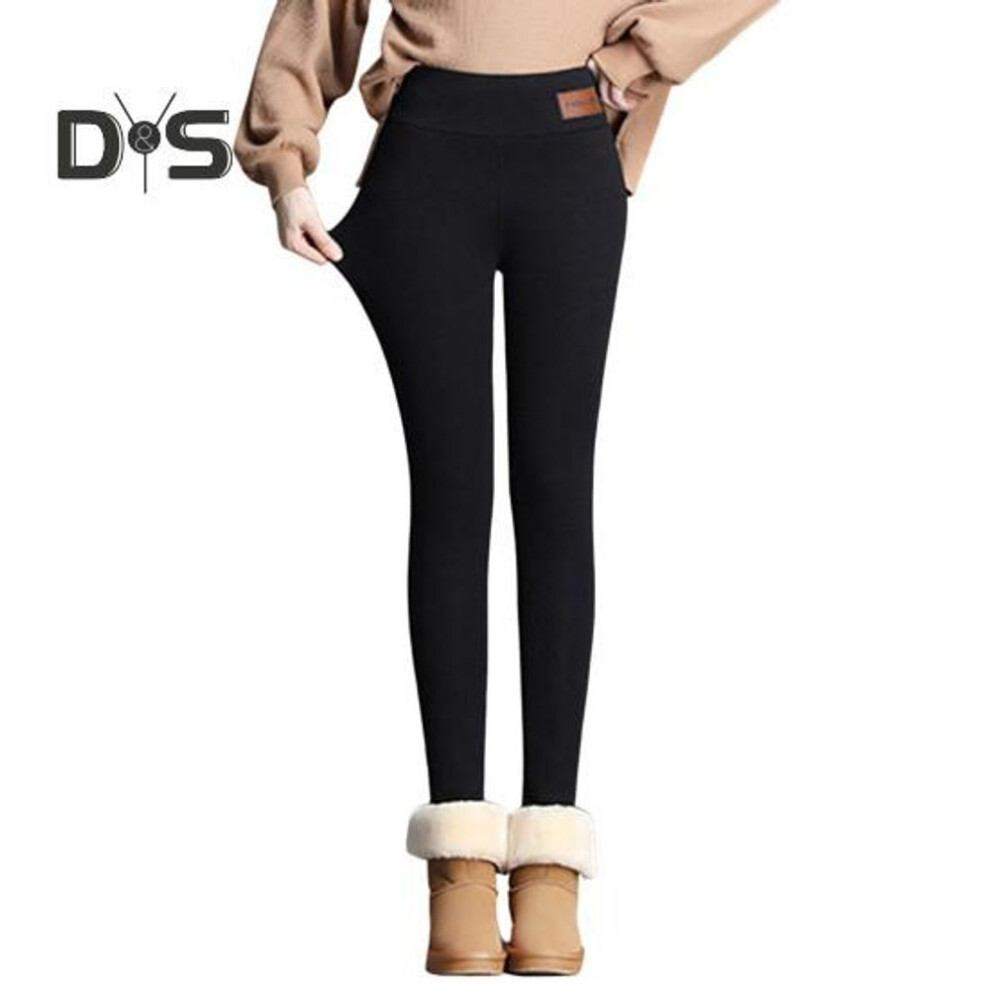 (black, S) Women Warm Leggings High Waist Slim Fit Hip Lift Skinny Pants Velvet Lining Thickened Yoga Sports Bottoming Pants