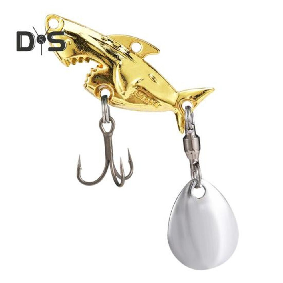 (golden, 10g) 3.8CM/10G Metal Shark Fishing Lure with Spinner Sequin Treble Hooks Long Casting Artificial Hard Bait Freshwater Saltwater Trout Bass Fishing