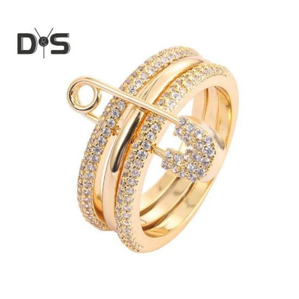 (golden, 6) Women Detachable Ring 3 In 1 Design Pin Shape Rhinestone Decor Polished Alloy Layered Ring Lady Finger Jewelry For Prom Party And Daily