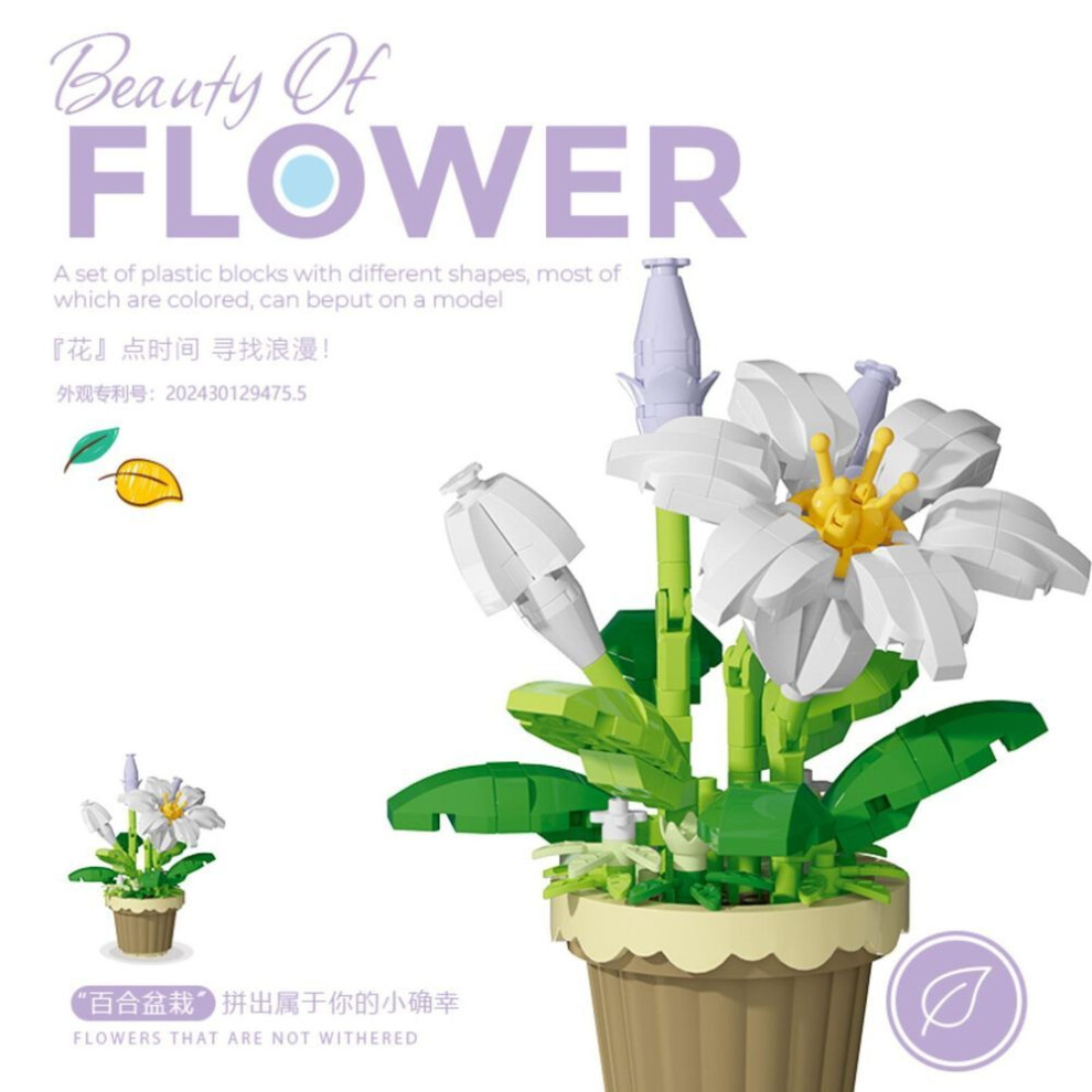 (white) Blocks Flower, Tiny Particles Potted Flowers, Sunflower Assembly Toys