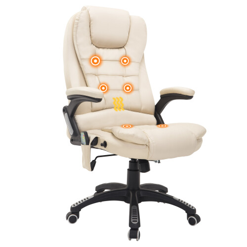 Homcom HOMCOM Heated Vibrating Massage Office Chair with Reclining Function, Beige 1