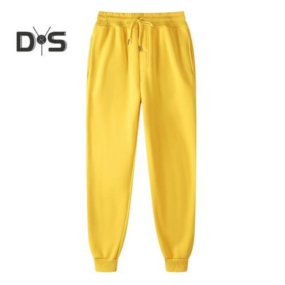 (yellow, M) Women Sport Pants Drawstring Elastic Waist Loose Jogging Ankle-banded With Pockets Solid Color Jogging Running Sweatpants Casual Trousers