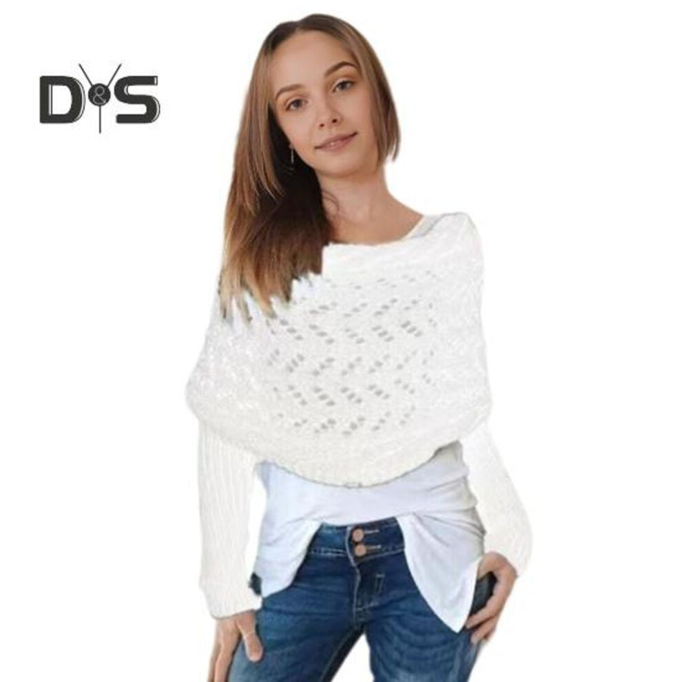 (white) Knitted Cable Wrap Scarf with Sleeves Soft Bohemian Style Shawl Scarf Hollow Crochet Pattern Cross Wrap Scarf Sweater Wrap