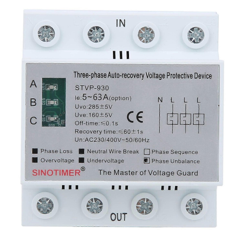 (As Show, One Size) Stvp930 Threephase Fourwire Selfrecovery Automatic Reset Voltage Protection Device Ac230/400V(63A ) 6909775648179