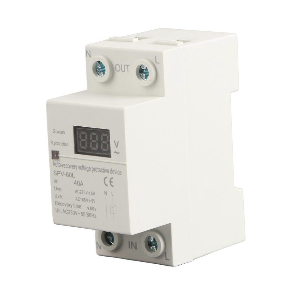 (As Show, One Size) 230V 40A Automatic Recovery Overvoltage&Undervoltage Protection Device Din Rail Mount Protector 6909775555958