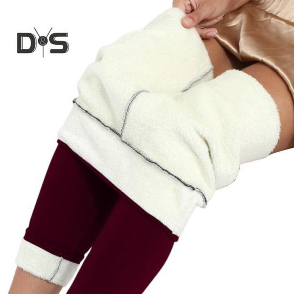 (wine red, XL) Women Leggings High Waist Slim Fit Hip Lift Thickened Velvet Lining Warm Long Pants Solid Color Yoga Sports Bottoming Pants