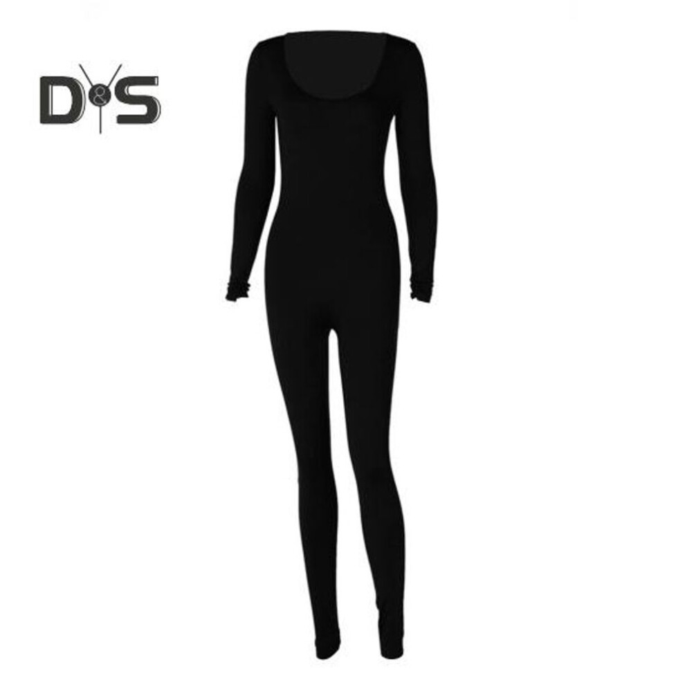 (XL, black) Women Jumpsuit Seamless Round Neck Butt-lifted Skinny Solid Color Compression Solid Color Long Sleeves Elastic Long Yoga Jumpsuit Bottoming Clothes