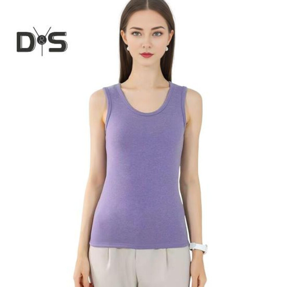 (3XL, purple) Winter Women Thermal Vest Seamless Velvet Fast Temperature Lock Round Neck Slim Fit Elastic Sleeveless Inner Wear Bottoming Tank Top