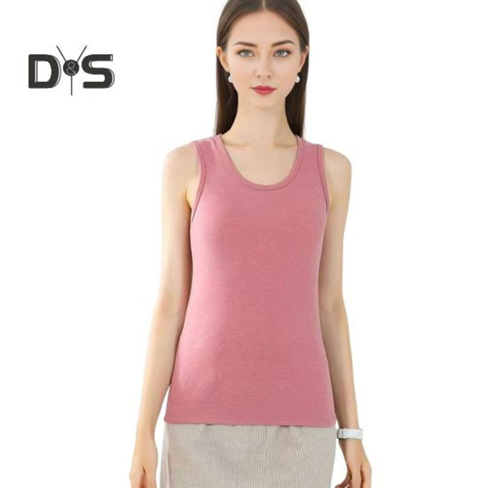 (2XL, pink) Winter Women Thermal Vest Seamless Velvet Fast Temperature Lock Round Neck Slim Fit Elastic Sleeveless Inner Wear Bottoming Tank Top