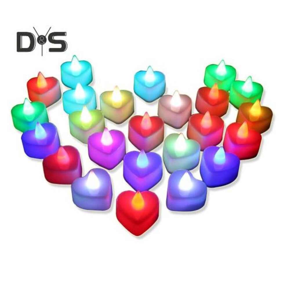 (as the picture, A) 24 Pcs Led Tea Lights Candles Heart Shaped Flameless Flickering Candles Battery Operated Electric Tealight Candles For Valentine's Day Wedding