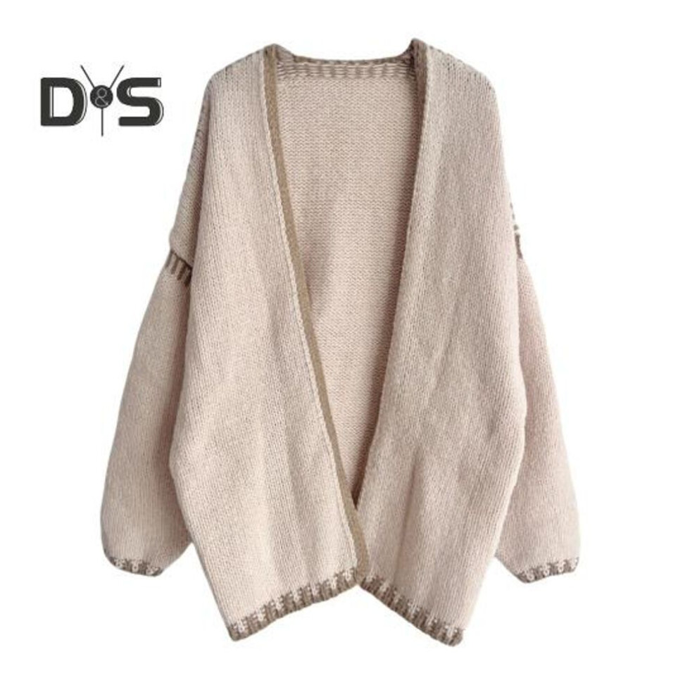 (L, apricot) Spring Fall Women Coat Knitted Thick Loose Long Sleeves Cardigan Solid Color Warm Casual Daily Wear Work Outdoor Sweater Jacket