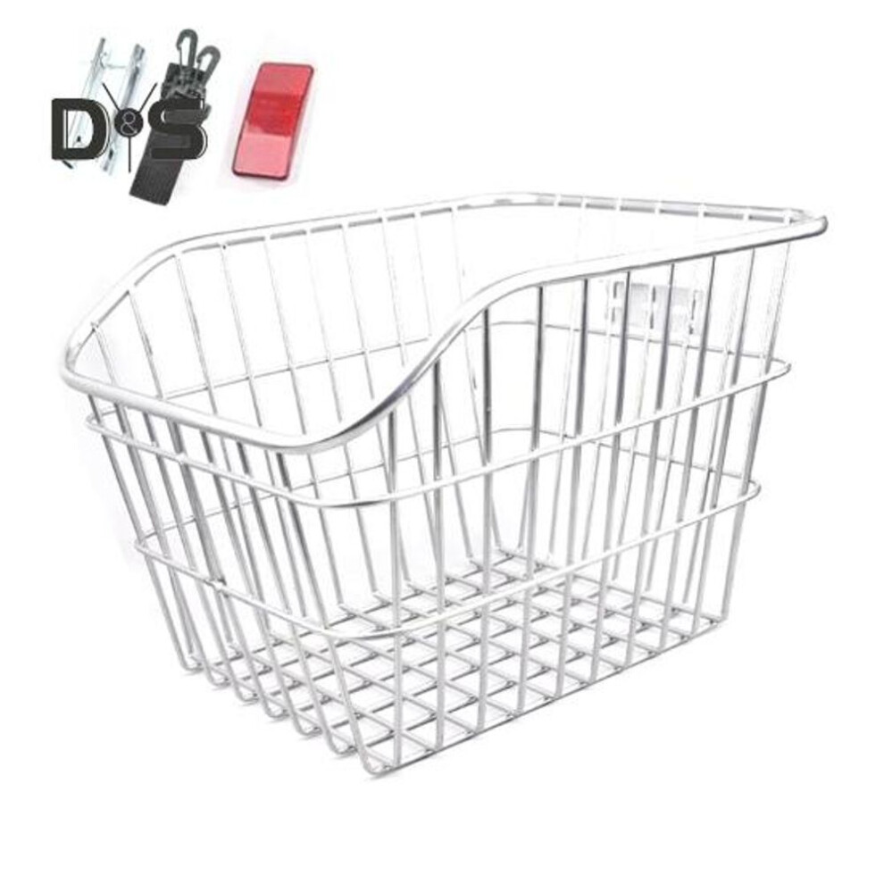 (silver, A) Bike Rear Storage Basket Heavy Duty Large Capacity Universal MTB Road Mountain Bicycle Metal Wire Basket Bike Accessories