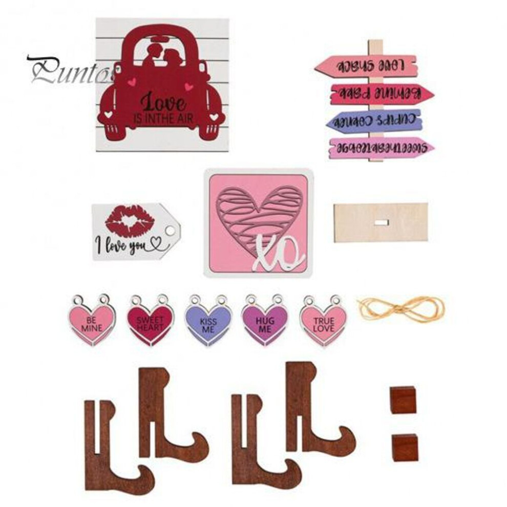 1 Set Valentines Day Tiered Tray Decorations Set With 16 Rustic Wood Heart Table Signs Romantic Love Warmth Decorations Hanging Ornament For Table