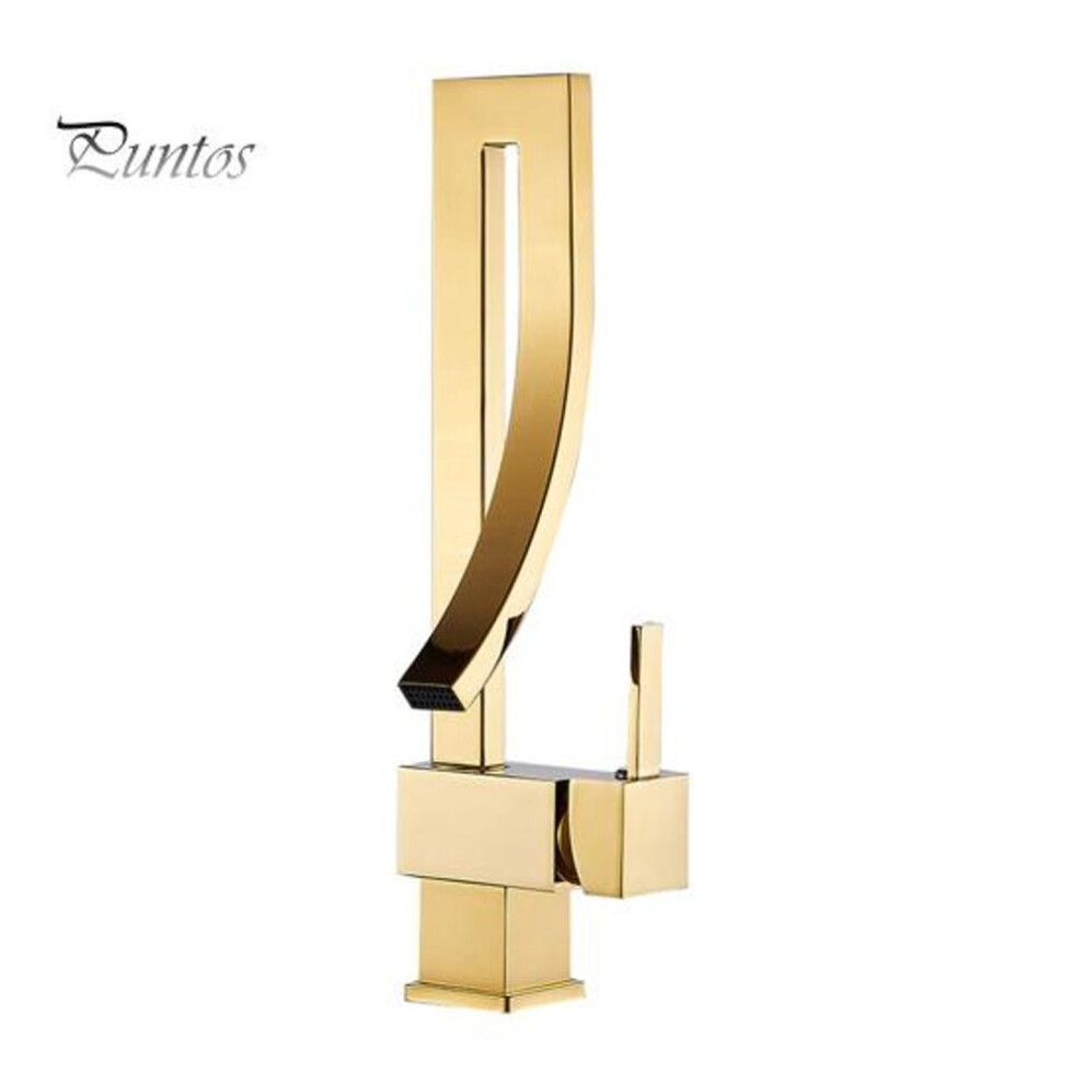 (golden) Wall Mounted Faucet Copper Bathroom Faucet Single Handle Mixer Tap Durable Basin Tap With Efficient Water Saving Design