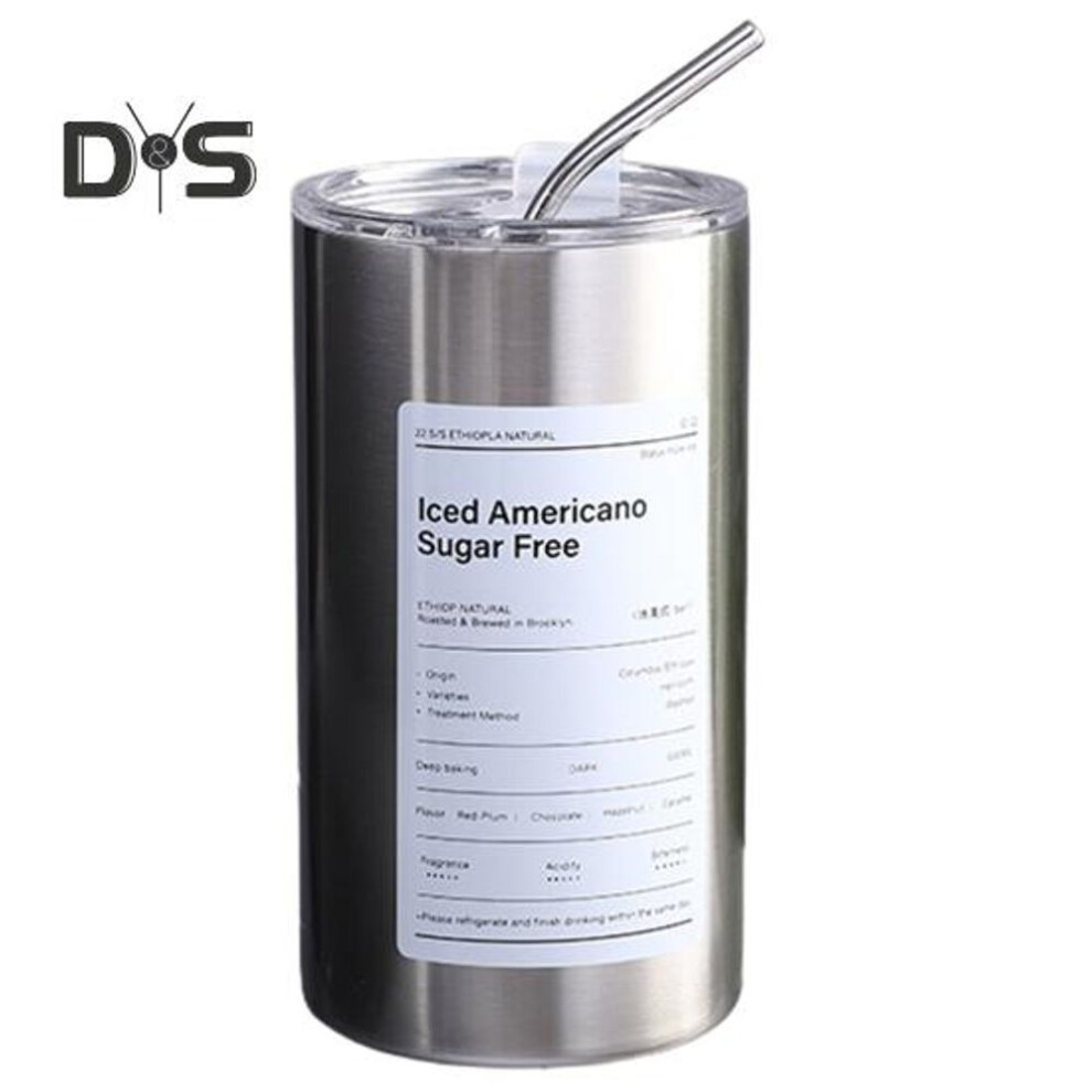 (silver) 600ml Dustproof Cover Tumbler With Straw Portable Dual Purpose Portable Straw Drinking Mug
