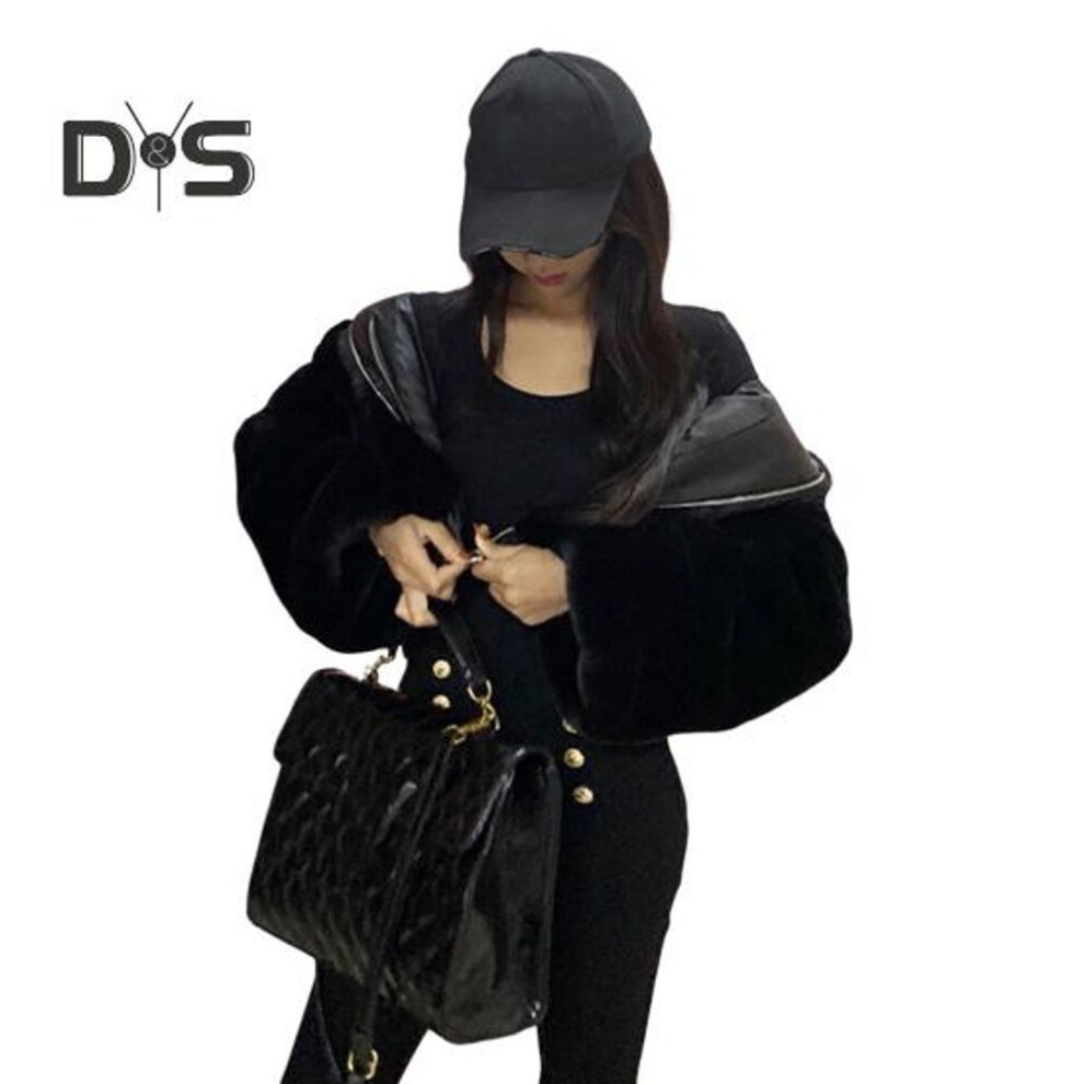 (black, L) Autumn Winter Lady Cardigan Coat Thickened Plush Hooded Collar Loose Windproof Solid Color Zip-up Long Sleeves Jacket Outdoor Warm Overcoat