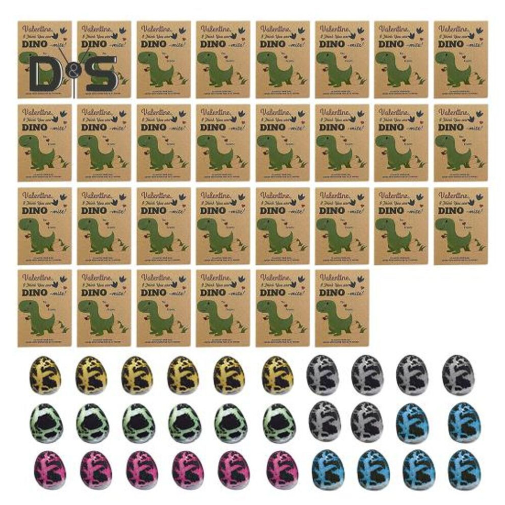 (as the picture, 30PCS) 24/30Pcs Hatching Dinosaur Eggs Valentines Cards for Kids School Classroom Novelty Dino Exchange Gifts for Toddler Class Valentine Easter Party