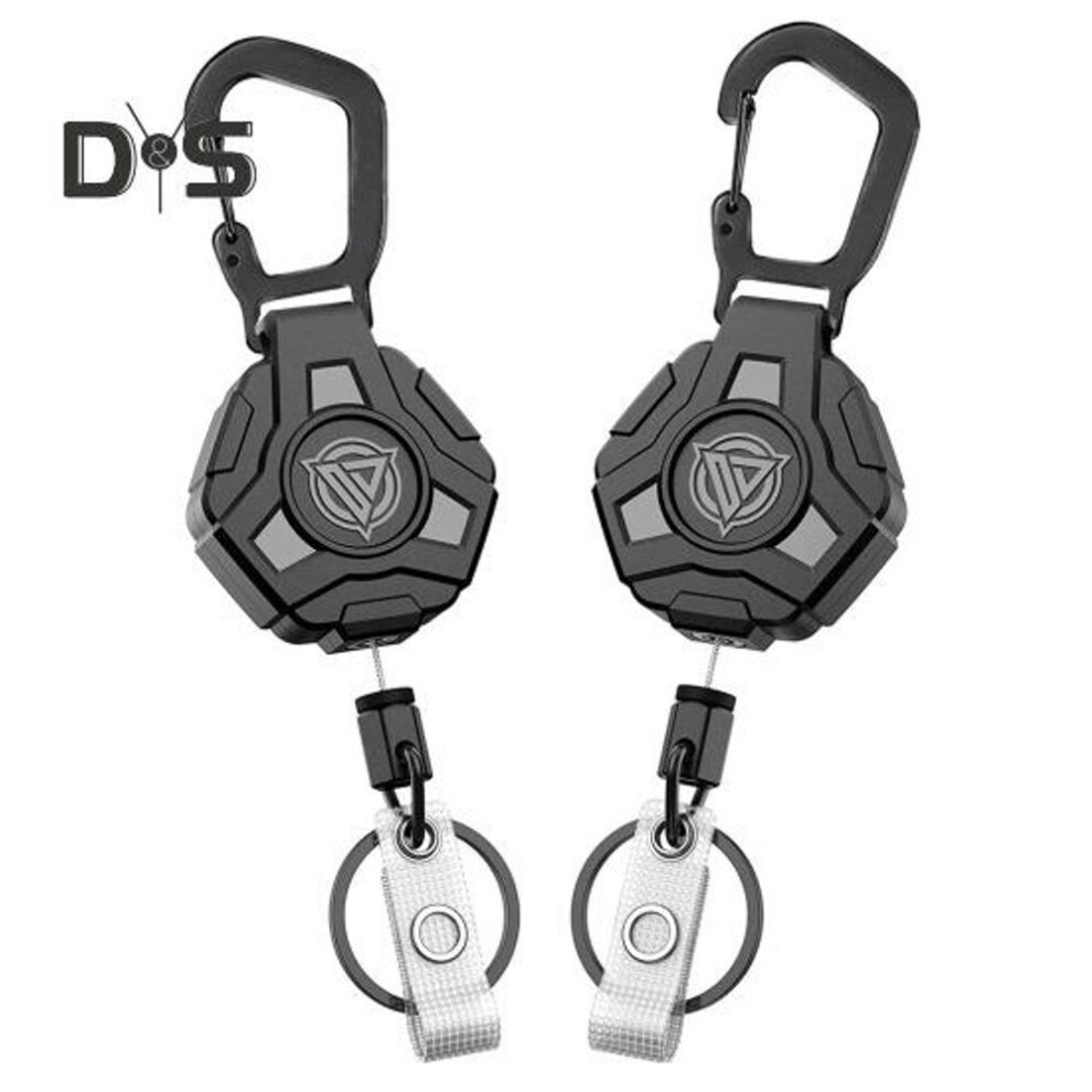 (as the picture, 2pcs) 1/2Pcs Polygonal Carabiner Keychain with 60cm Retractable Wire Rope Lobster Clasp Design Easy Key Fixation Climbing Camping Travel Keychain