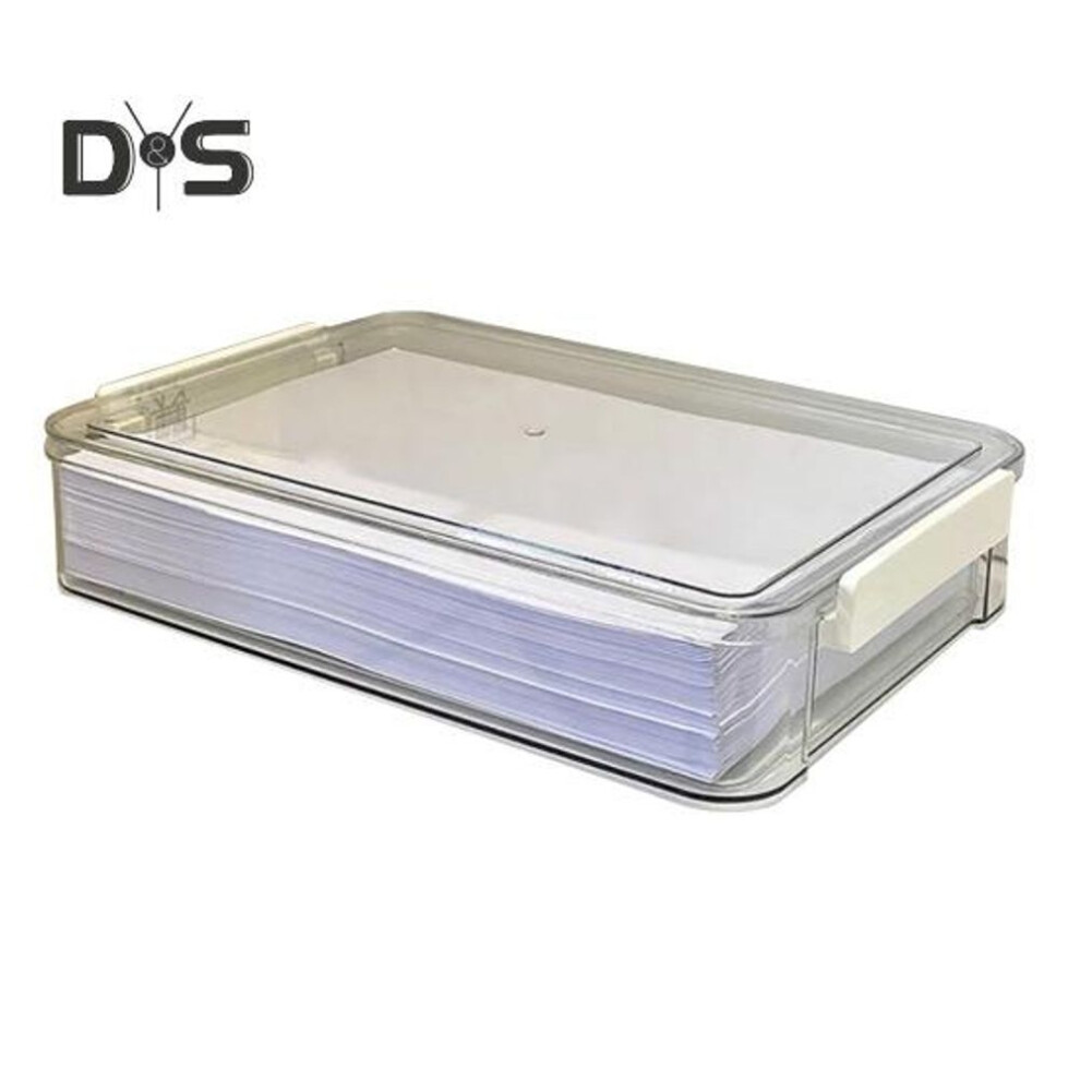 (as the picture, L) File Storage Box Plastic Snap-on Design Stackable Transparent Document Storage Box Large Capacity File Organizer