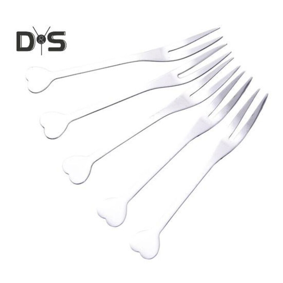 Stainless Steel 5Pcs Fruit Fork Heart Shape Two Teeth Rust Resistant Dessert Pick Kitchen Accessories