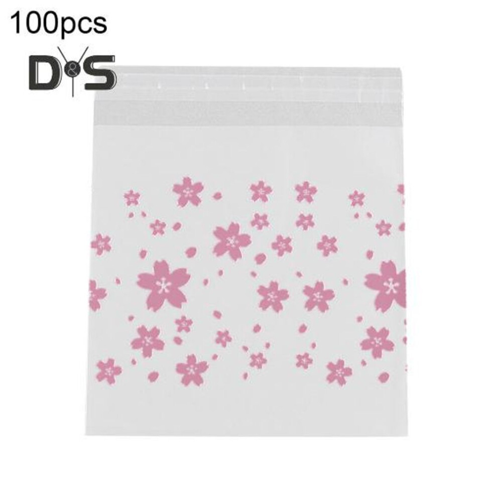 (as the picture, 14cm) Large Capacity 100pcs/set Storage Bag Transparent Flower Printing Clear Square Self Adhesive Storage Bags For Travel