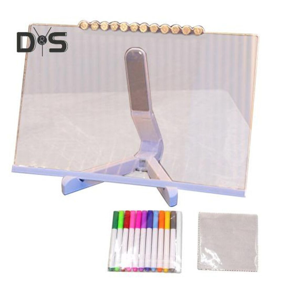 (as the picture, B) LED Acrylic Message Board with 12 Colored Markers Easy to Wipe Angle-Adjustable Tripod USB Power Cord Colorful Glow Light Sign