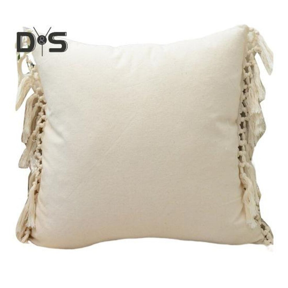 (as the picture, 45x45cm F) Tassel Pillowcase With Hidden Zipper Fringe Decor Square Shape Bohemian Style Office Couch Decoration Throw Pillow Cover Living Room Bedroom Car Seat
